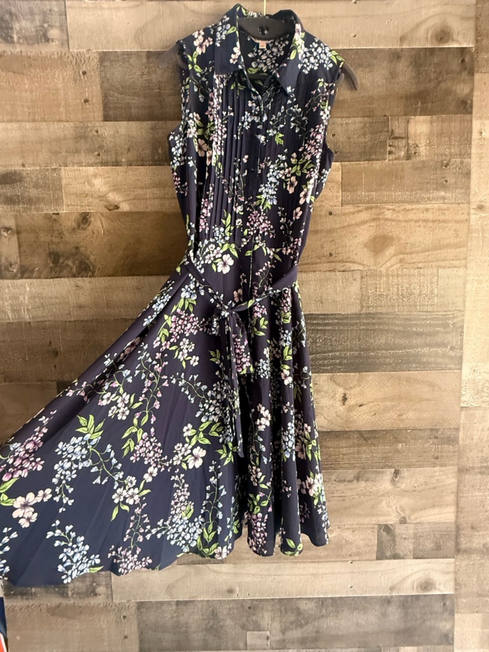 Nanette lepore beautiful Sleeveless Navy Floral Tie-Waist Dress size 6 - Picture 4 of 8